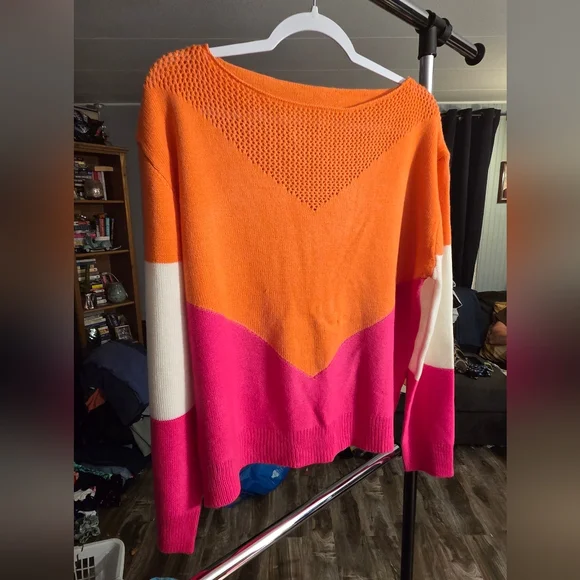 Vibrant Orange and Pink Women's Sweater - Picture 2 of 6